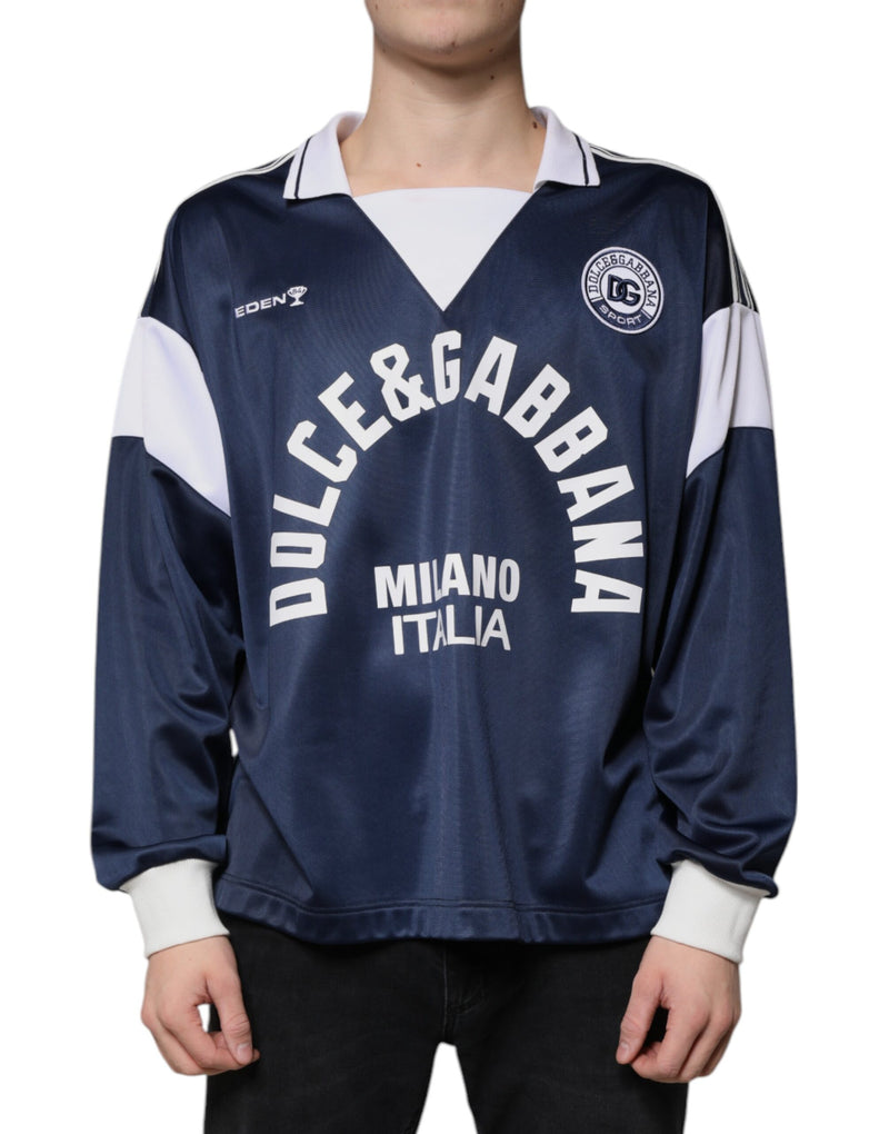 Blue White Milano Long Sleeve Jersey T-shirt-Dolce & Gabbana-LabelTerrace.com