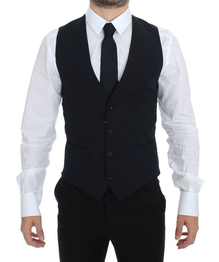 Blue Wool Formal Dress Vest Gilet-Dolce & Gabbana-LabelTerrace.com