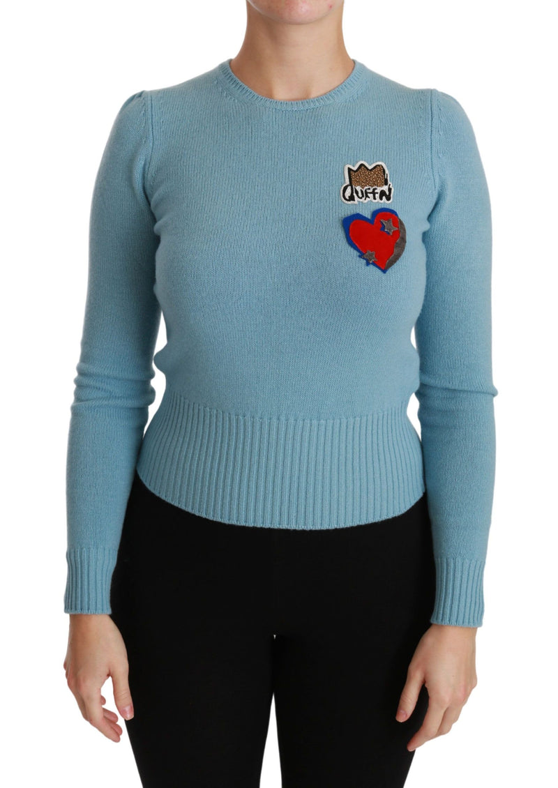 Blue Wool Queen Heart Pullover Sweater-Dolce & Gabbana-LabelTerrace.com