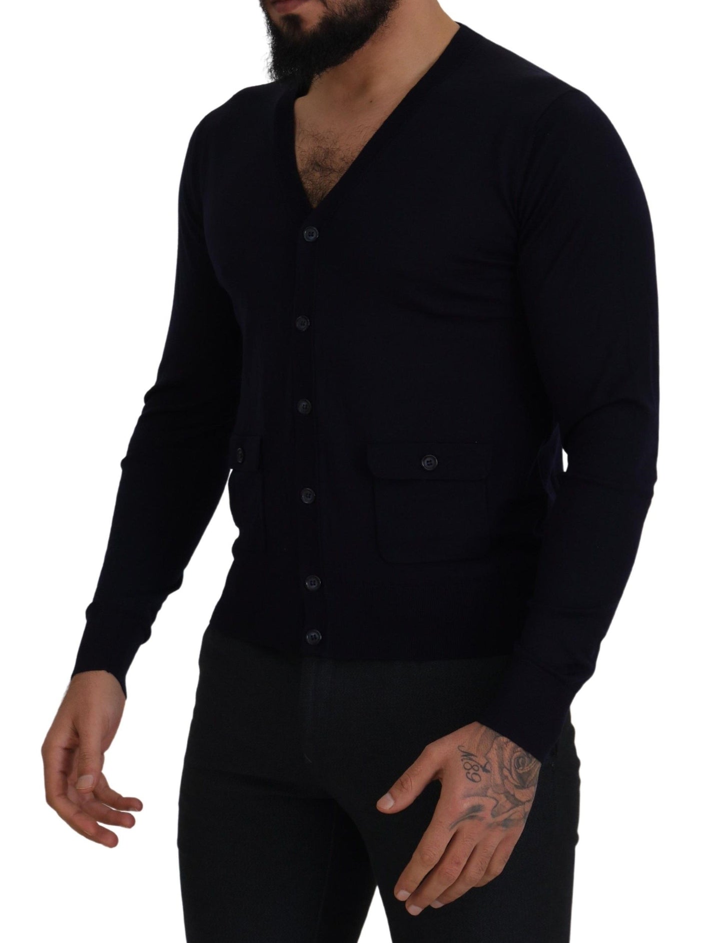 Blue Wool STAFF Down Cardigan Sweater
