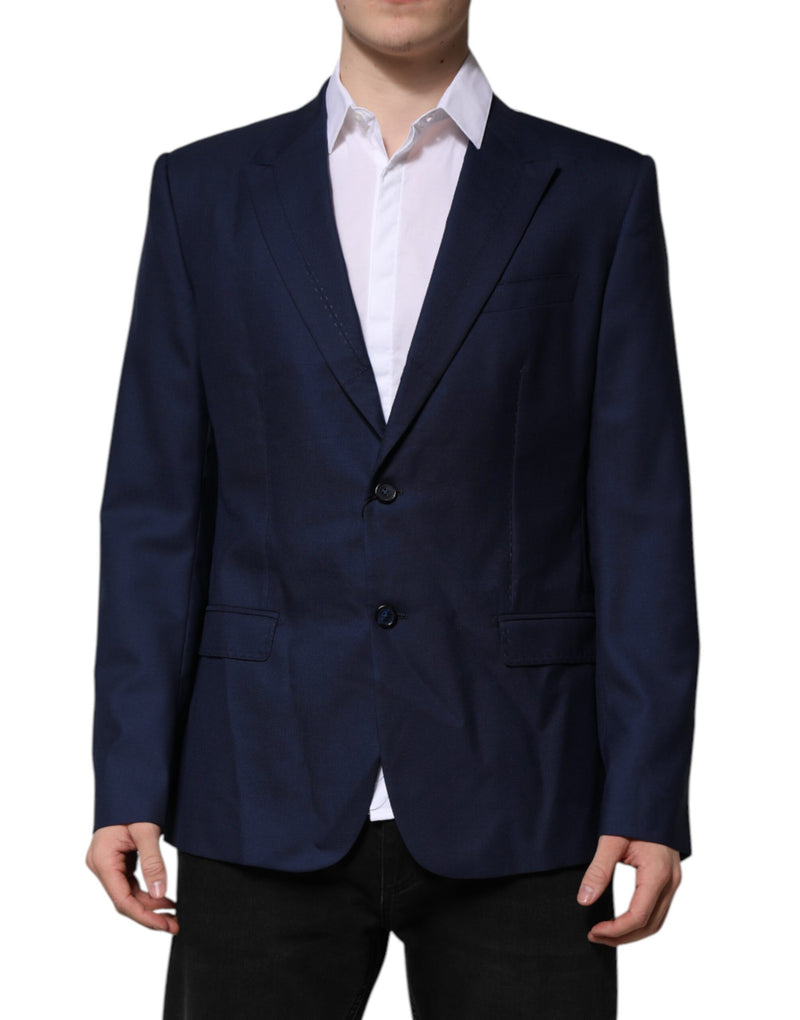 Blue Wool Single Breasted Suit Coat Blazer-Dolce & Gabbana-LabelTerrace.com