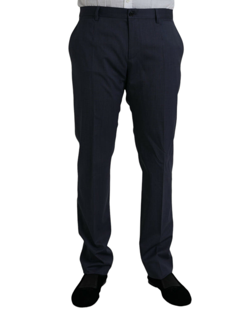 Blue Wool Slim Fit Dress Formal Pants-Dolce & Gabbana-LabelTerrace.com