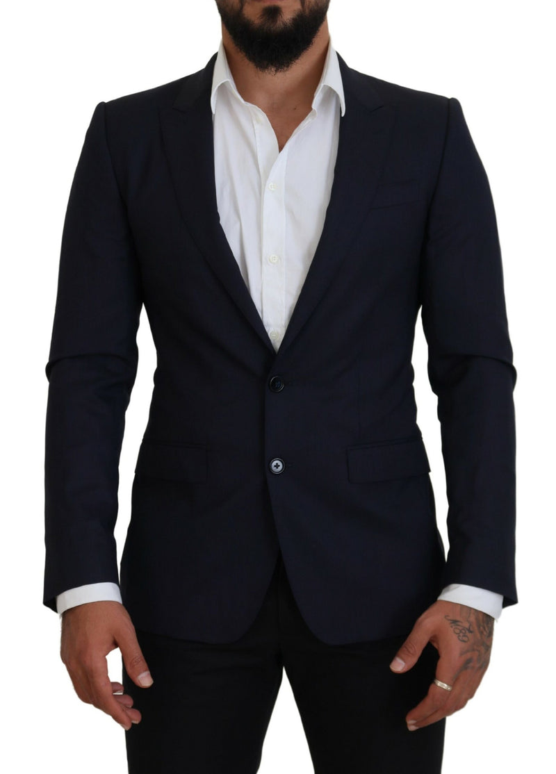 Blue Wool Slim Fit Formal Coat Blazer-Dolce & Gabbana-LabelTerrace.com