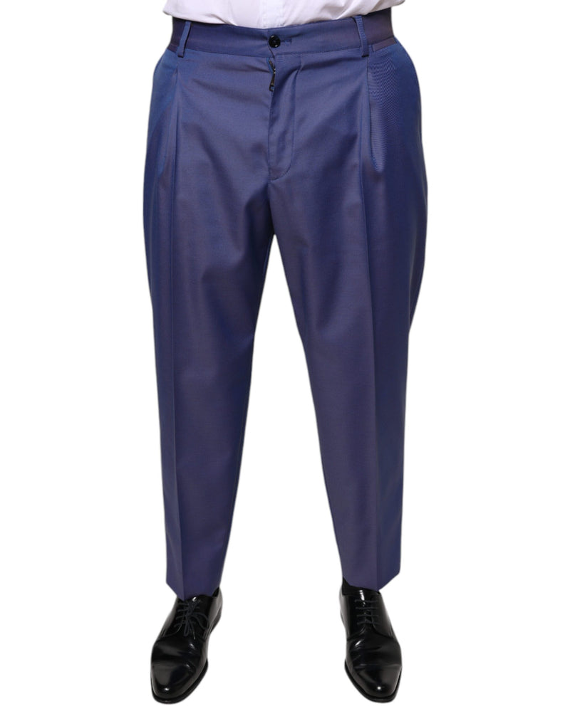 Blue Wool Tapered Formal Dress Pants-Dolce & Gabbana-LabelTerrace.com
