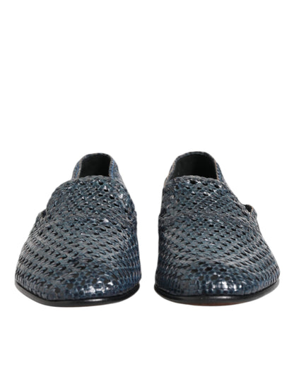 Blue Woven Leather Slip On Loafers Shoes-Dolce & Gabbana-LabelTerrace.com
