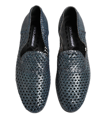 Blue Woven Leather Slip On Loafers Shoes-Dolce & Gabbana-LabelTerrace.com