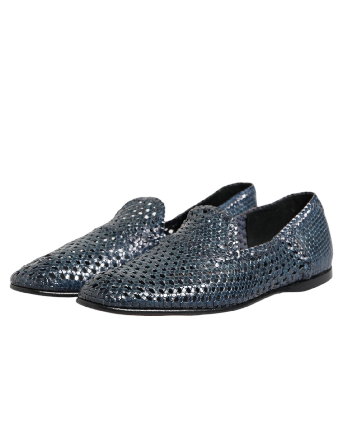 Blue Woven Leather Slip On Loafers Shoes-Dolce & Gabbana-LabelTerrace.com