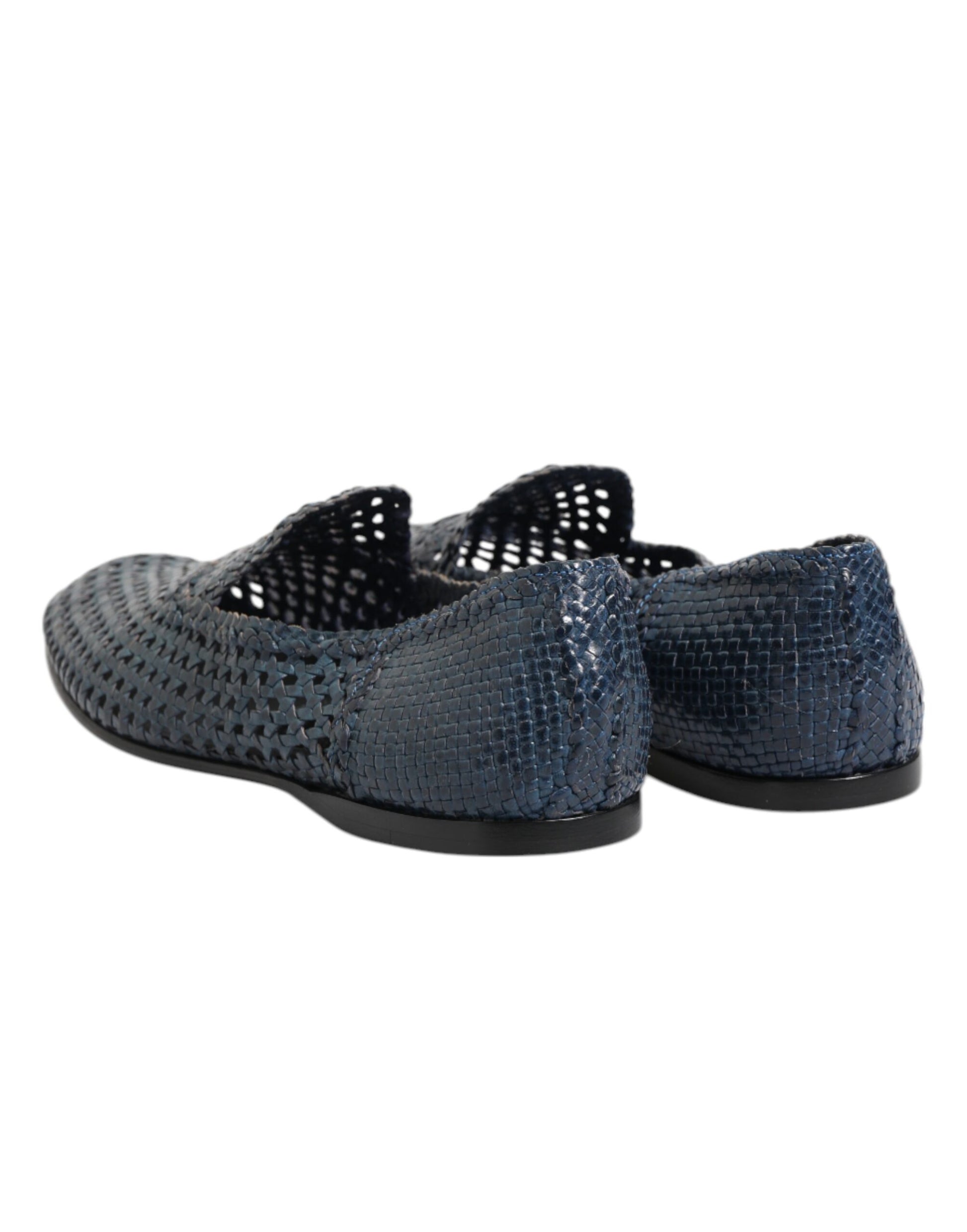 Blue Woven Leather Slip On Loafers Shoes-Dolce & Gabbana-LabelTerrace.com