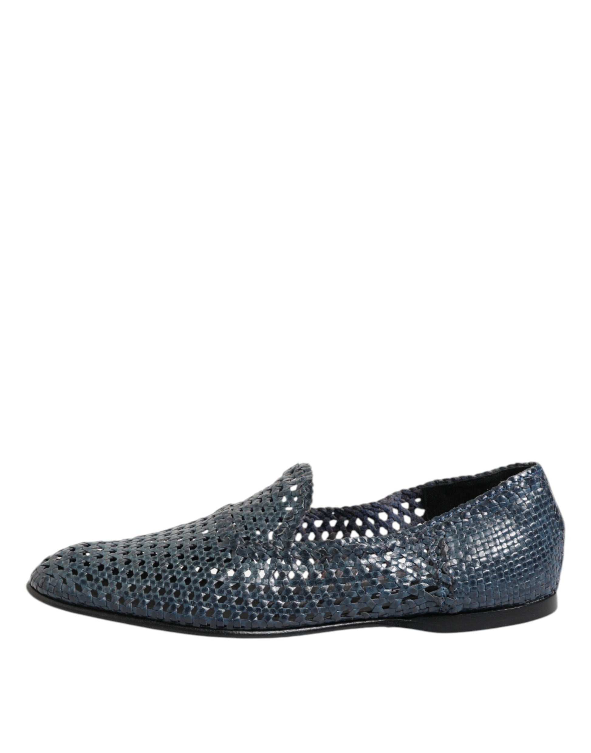 Blue Woven Leather Slip On Loafers Shoes-Dolce & Gabbana-LabelTerrace.com