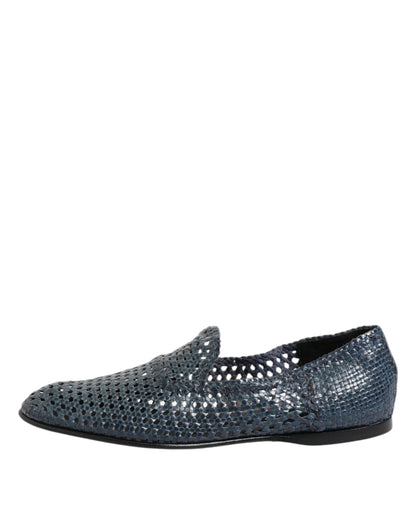 Blue Woven Leather Slip On Loafers Shoes-Dolce & Gabbana-LabelTerrace.com