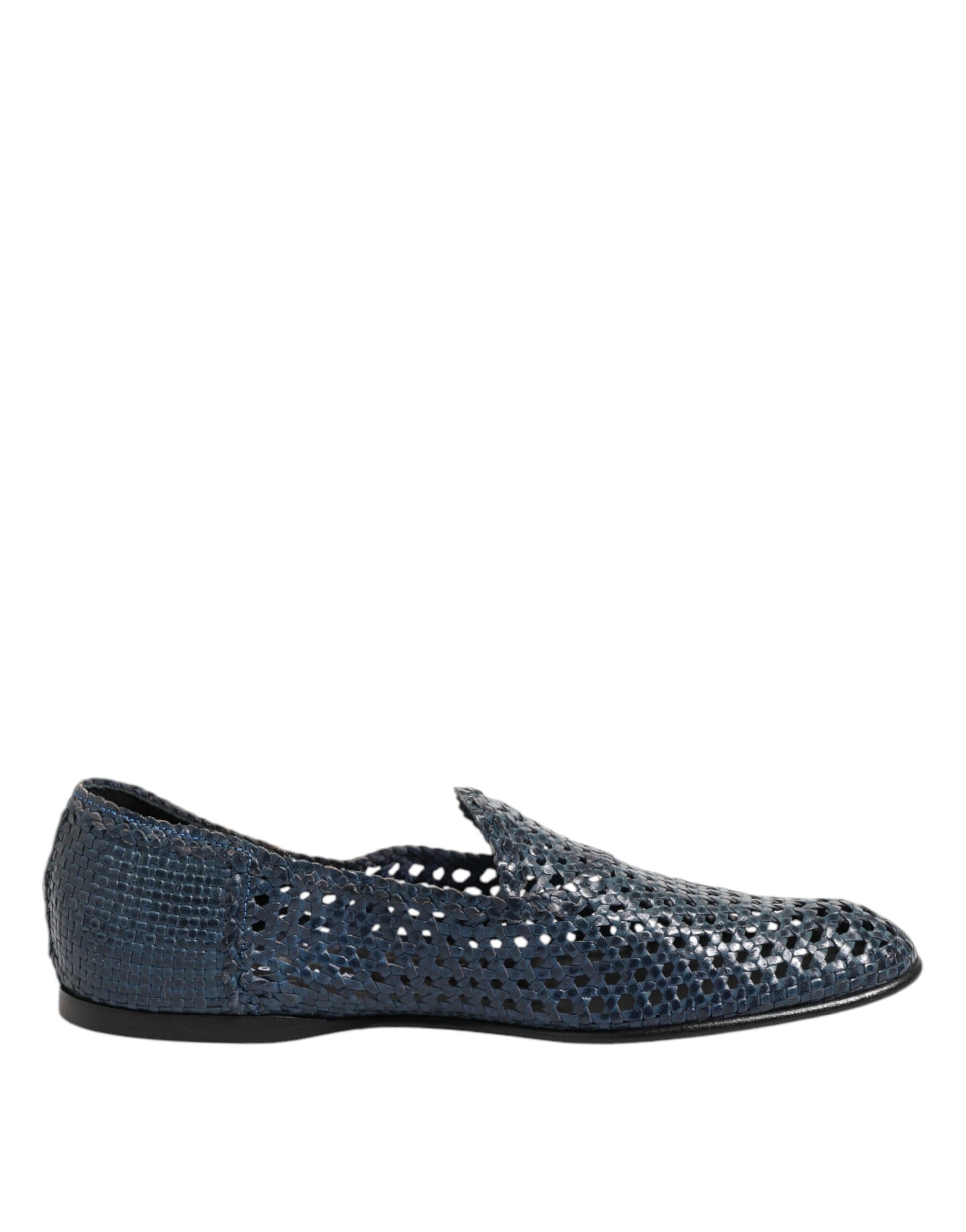 Blue Woven Leather Slip On Loafers Shoes-Dolce & Gabbana-LabelTerrace.com