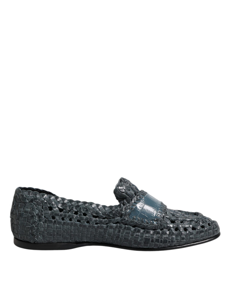 Blue Woven Leather Slip On Loafers Shoes-Dolce & Gabbana-LabelTerrace.com