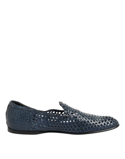 Blue Woven Leather Slip On Loafers Shoes-Dolce & Gabbana-LabelTerrace.com