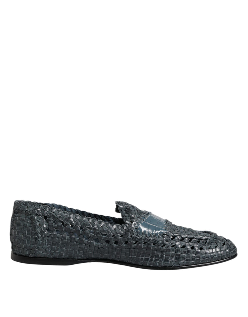 Blue Woven Raffia Slip On Loafers Shoes-Dolce & Gabbana-LabelTerrace.com