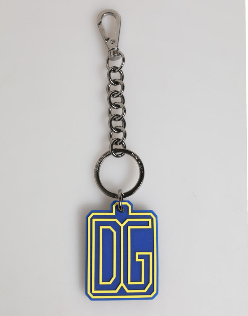 Blue Yellow DG Rubber Logo Silver Men Keychain Keyring-Dolce & Gabbana-LabelTerrace.com