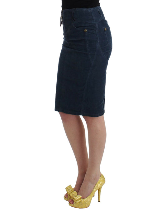 Blue corduroy pencil skirt-Cavalli-LabelTerrace.com