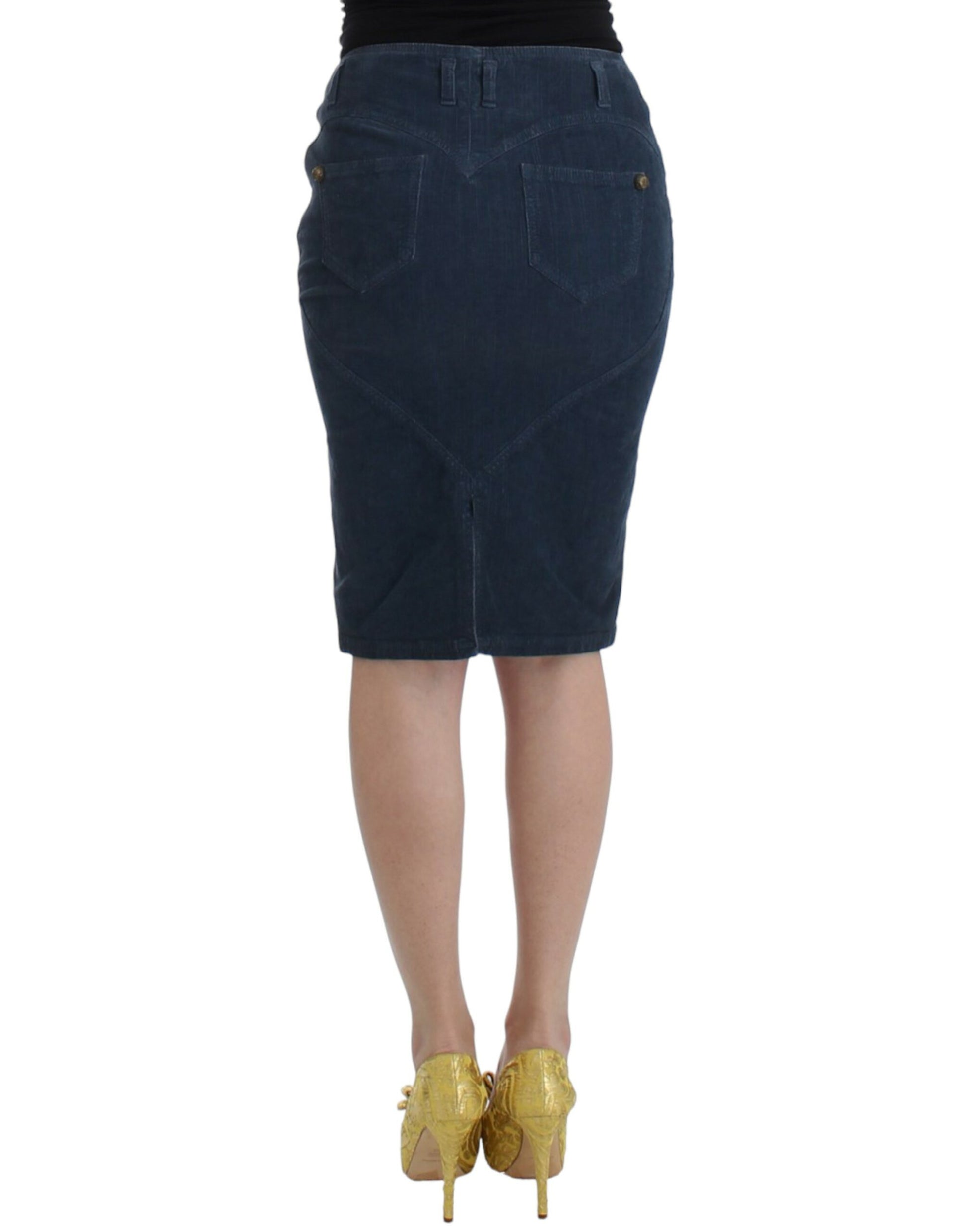 Blue corduroy pencil skirt-Cavalli-LabelTerrace.com