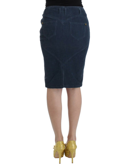 Blue corduroy pencil skirt-Cavalli-LabelTerrace.com