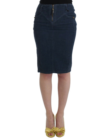 Blue corduroy pencil skirt-Cavalli-LabelTerrace.com