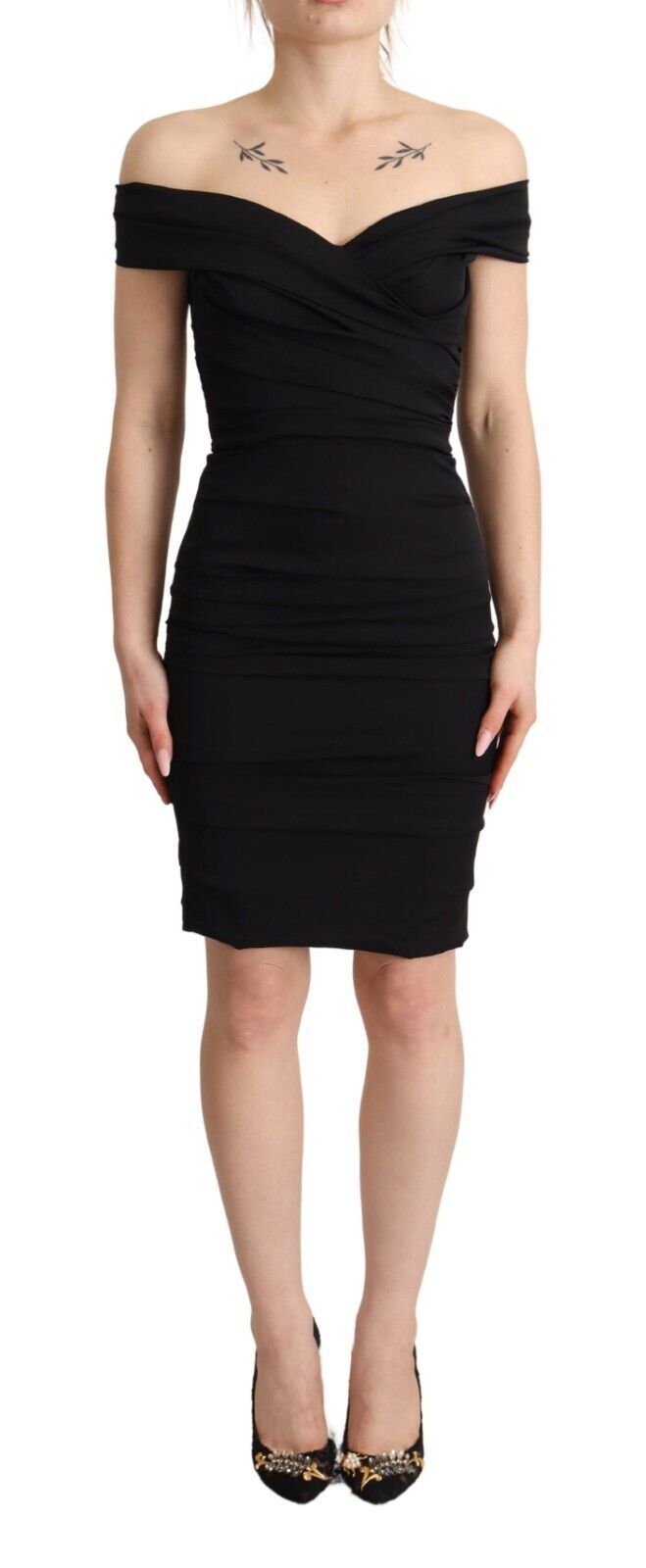 Bodycon Black Silk Off Shoulder Sheath Bodycon Dress-Dolce & Gabbana-LabelTerrace.com