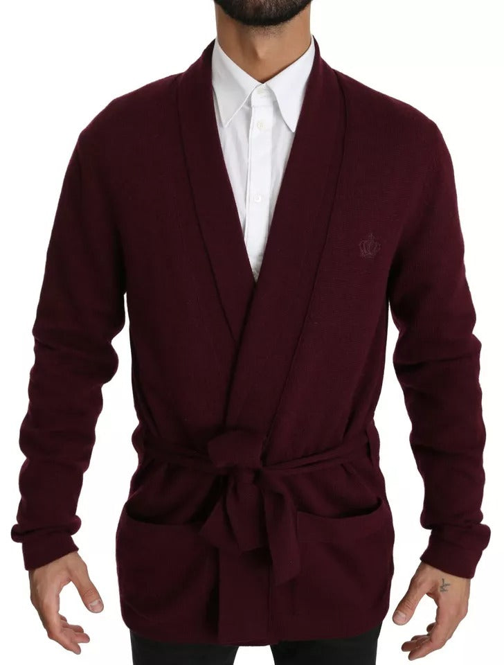 Bordeaux Cashmere Crown Cardigan Sweater-Dolce & Gabbana-LabelTerrace.com