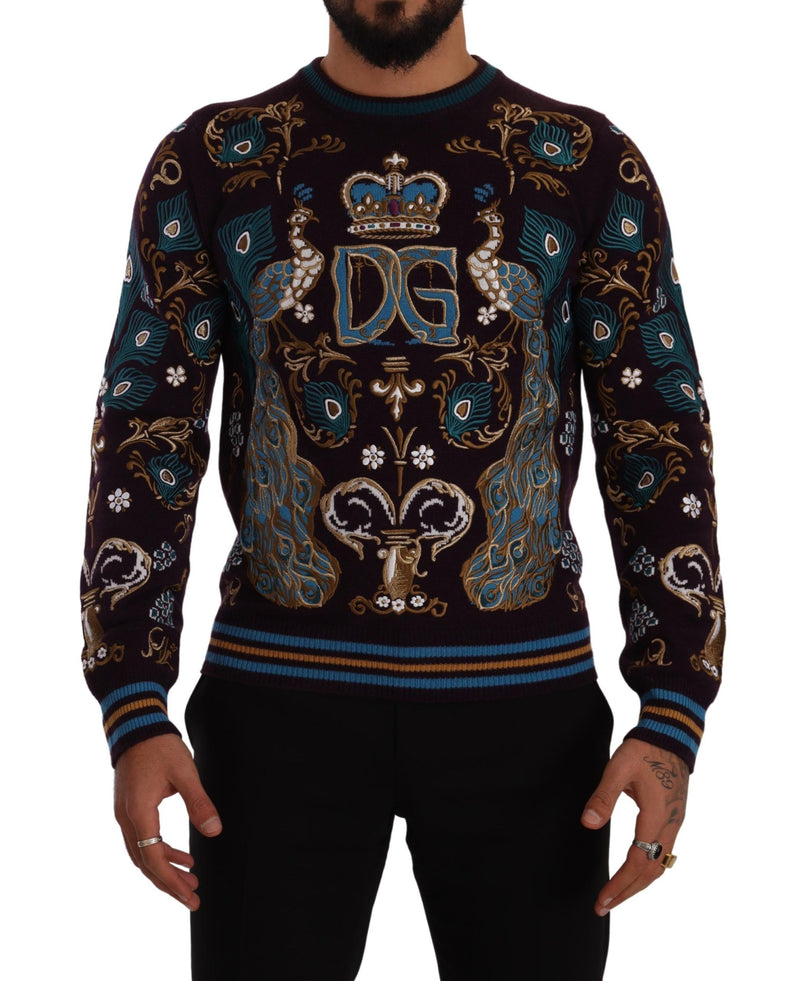 Bordeaux Cashmere DG Crown Embroidered Sweater-Dolce & Gabbana-LabelTerrace.com