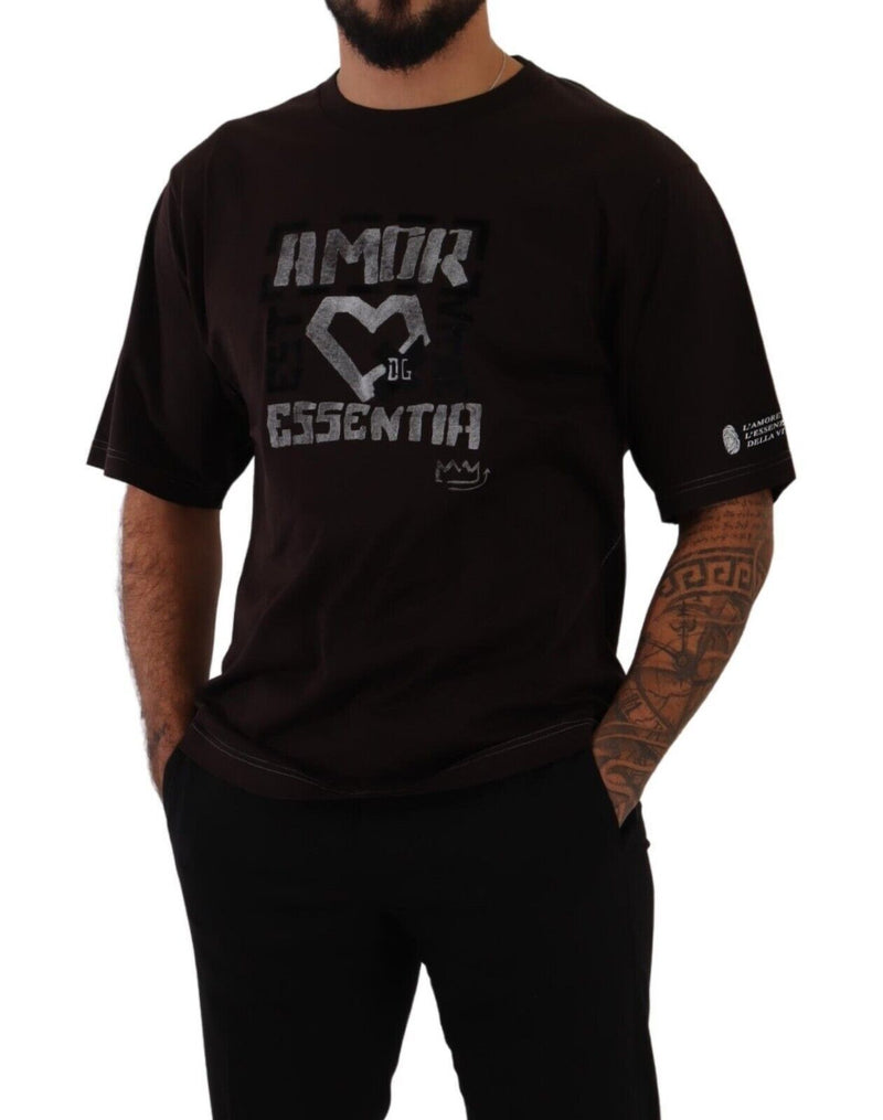 Bordeaux Cotton L-Amore Print Crewneck T-shirt-Dolce & Gabbana-LabelTerrace.com