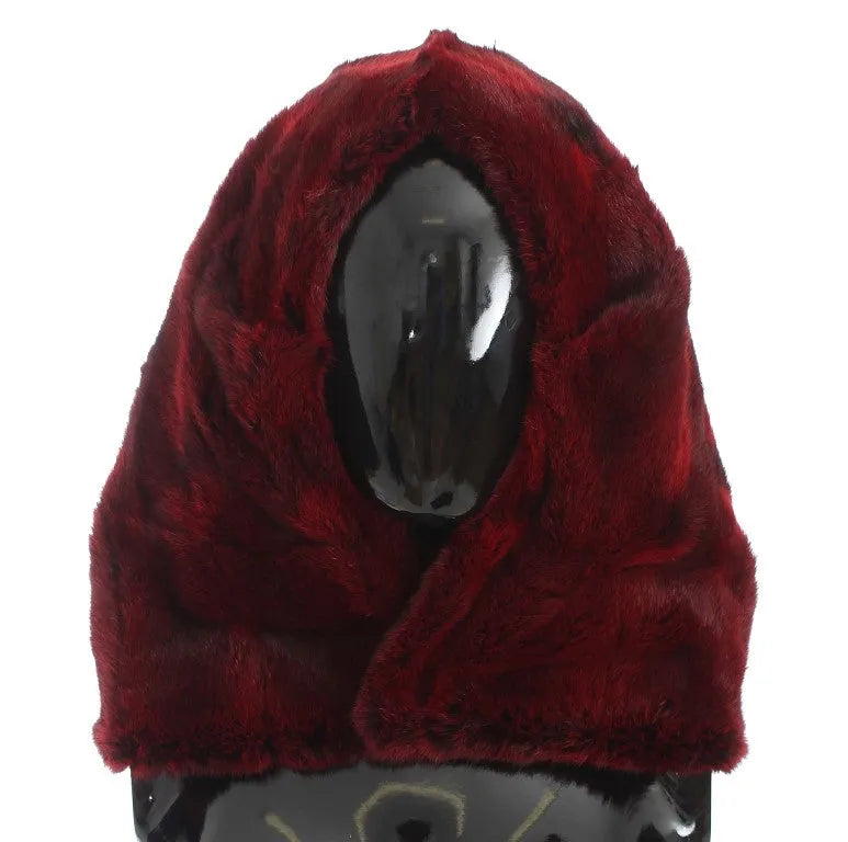 Bordeaux Hamster Fur Crochet Hood Scarf Hat-Dolce & Gabbana-LabelTerrace.com