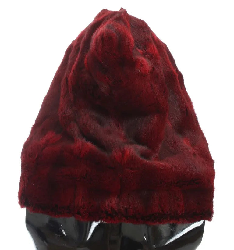 Bordeaux Hamster Fur Crochet Hood Scarf Hat-Dolce & Gabbana-LabelTerrace.com