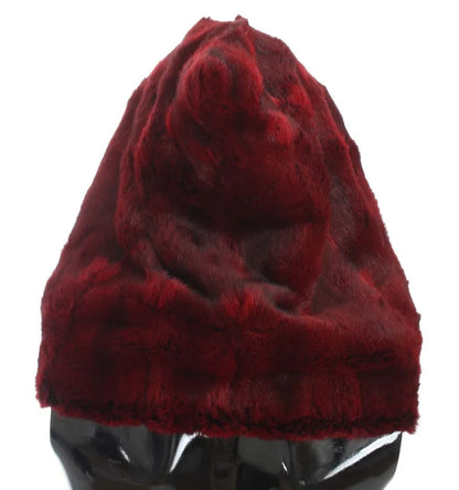 Bordeaux Hamster Fur Crochet Hood Scarf Hat-Dolce & Gabbana-LabelTerrace.com
