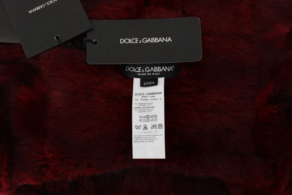 Bordeaux Hamster Fur Crochet Hood Scarf Hat-Dolce & Gabbana-LabelTerrace.com