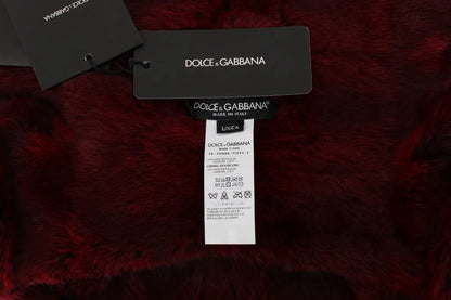 Bordeaux Hamster Fur Crochet Hood Scarf Hat-Dolce & Gabbana-LabelTerrace.com