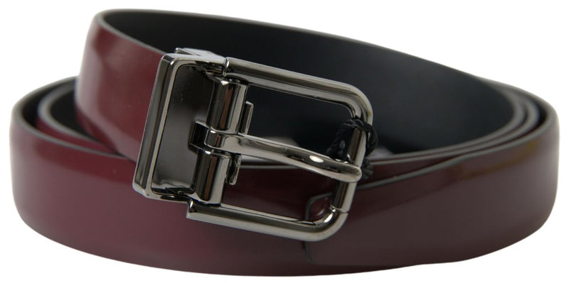 Bordeaux Leather Silver Metal Buckle Belt-Dolce & Gabbana-LabelTerrace.com