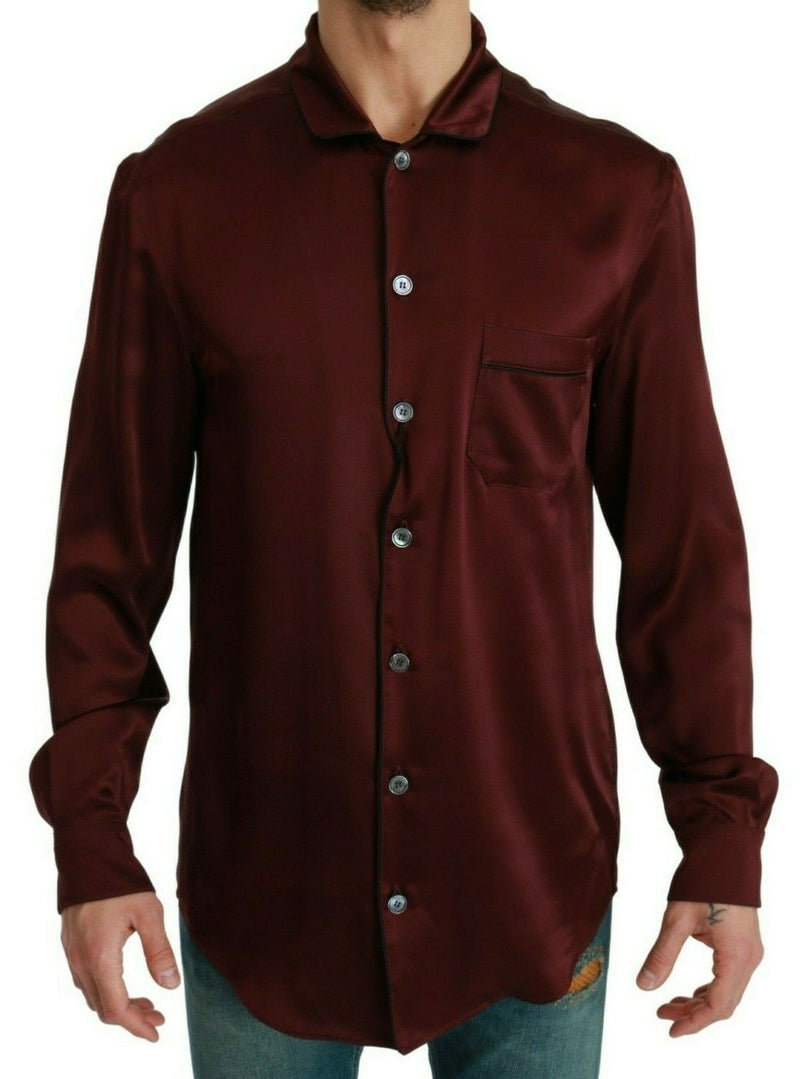 Bordeaux Silk Pajama Casual Shirt-Dolce & Gabbana-LabelTerrace.com
