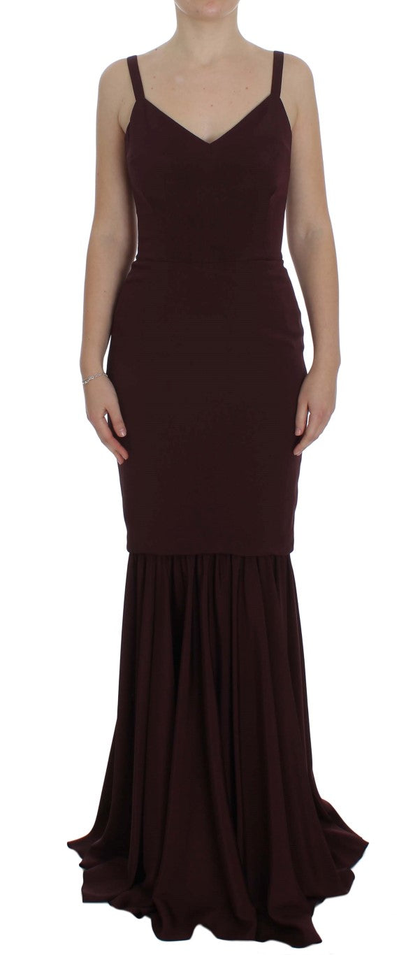 Bordeaux Stretch Full Length Sheath Dress-Dolce & Gabbana-LabelTerrace.com