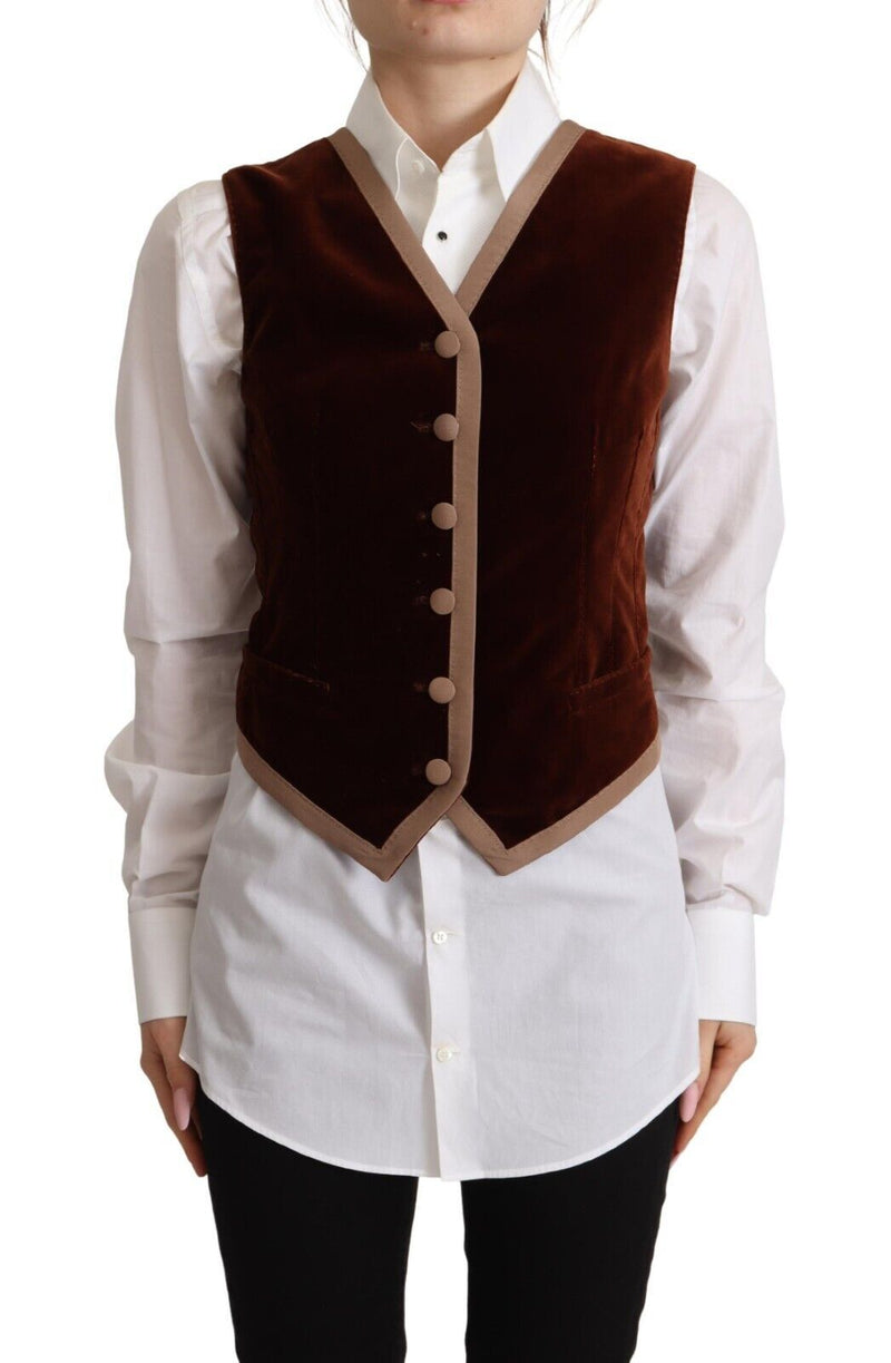 Bordeaux Velvet Cotton V-neck Sleeveless Vest Top-Dolce & Gabbana-LabelTerrace.com