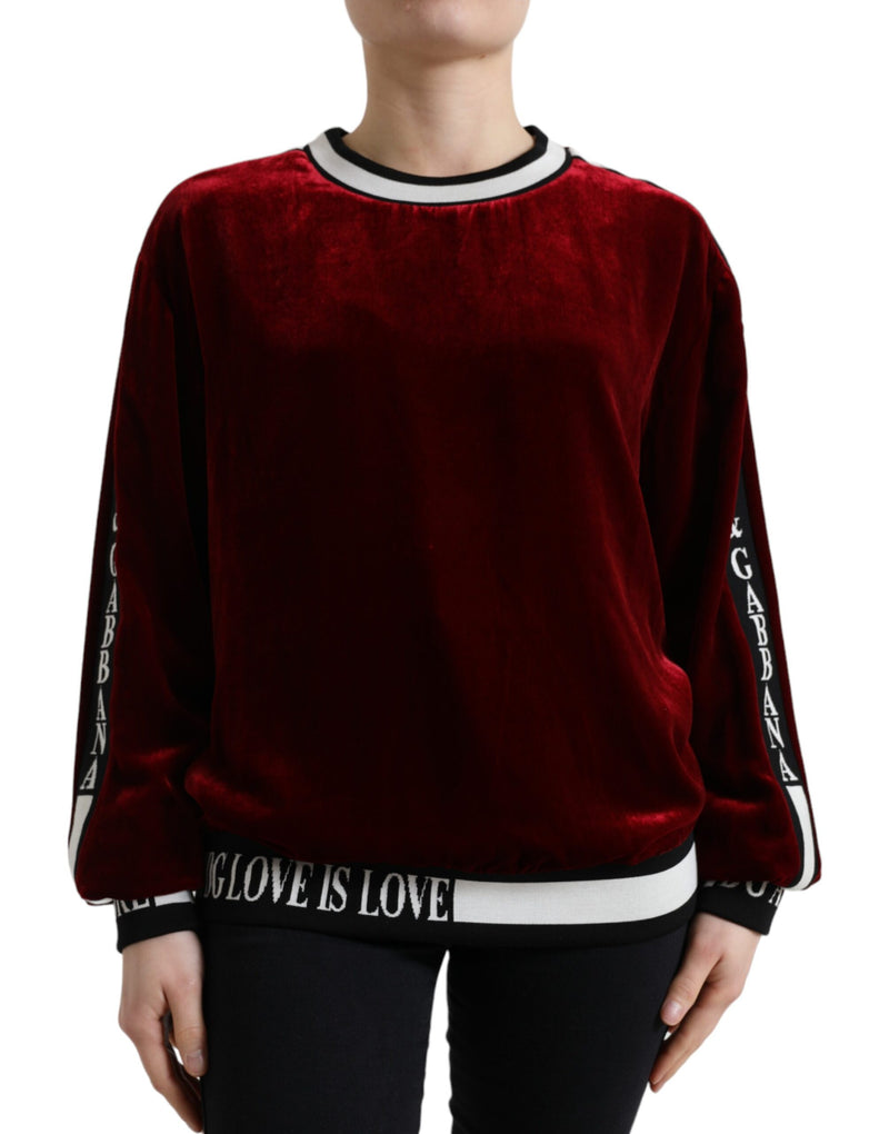 Bordeaux Velvet Crew Neck Pullover Sweater-Dolce & Gabbana-LabelTerrace.com