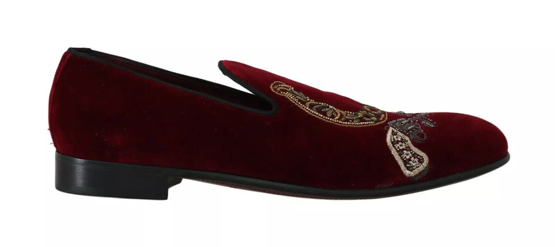 Bordeaux Velvet Loafers Gun Horseshoe Shoes-Dolce & Gabbana-LabelTerrace.com