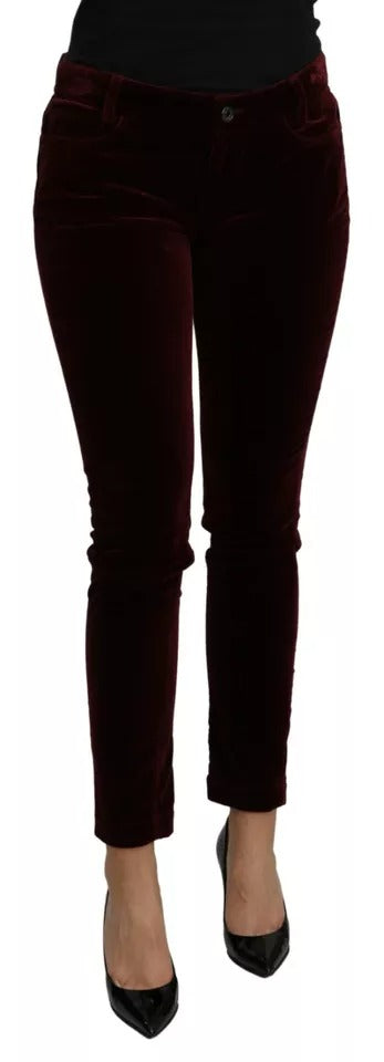 Bordeaux Velvet Stretch Slim Fit Pants-Dolce & Gabbana-LabelTerrace.com