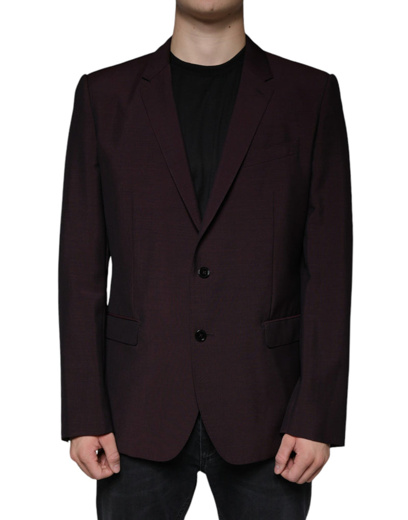 Bordeaux Wool Single Breasted Dress Blazer-Dolce & Gabbana-LabelTerrace.com