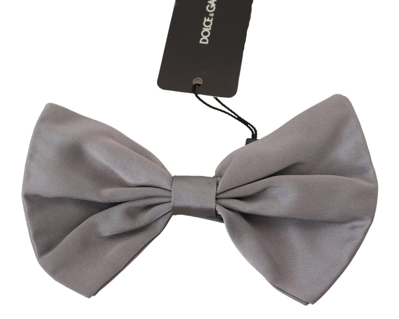 Bow Tie Men Silver Gray Silk Adjustable Neck Papillon-Dolce & Gabbana-LabelTerrace.com