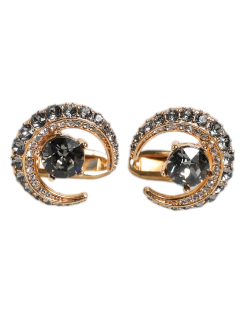 Brass Gold Black Crystal Luna Cufflink-Dolce & Gabbana-LabelTerrace.com