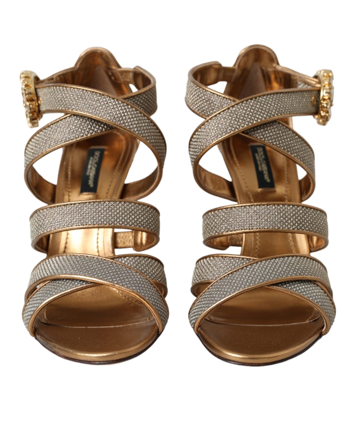 Bronze Crystal Strap Heels Sandals Shoes-Dolce & Gabbana-LabelTerrace.com