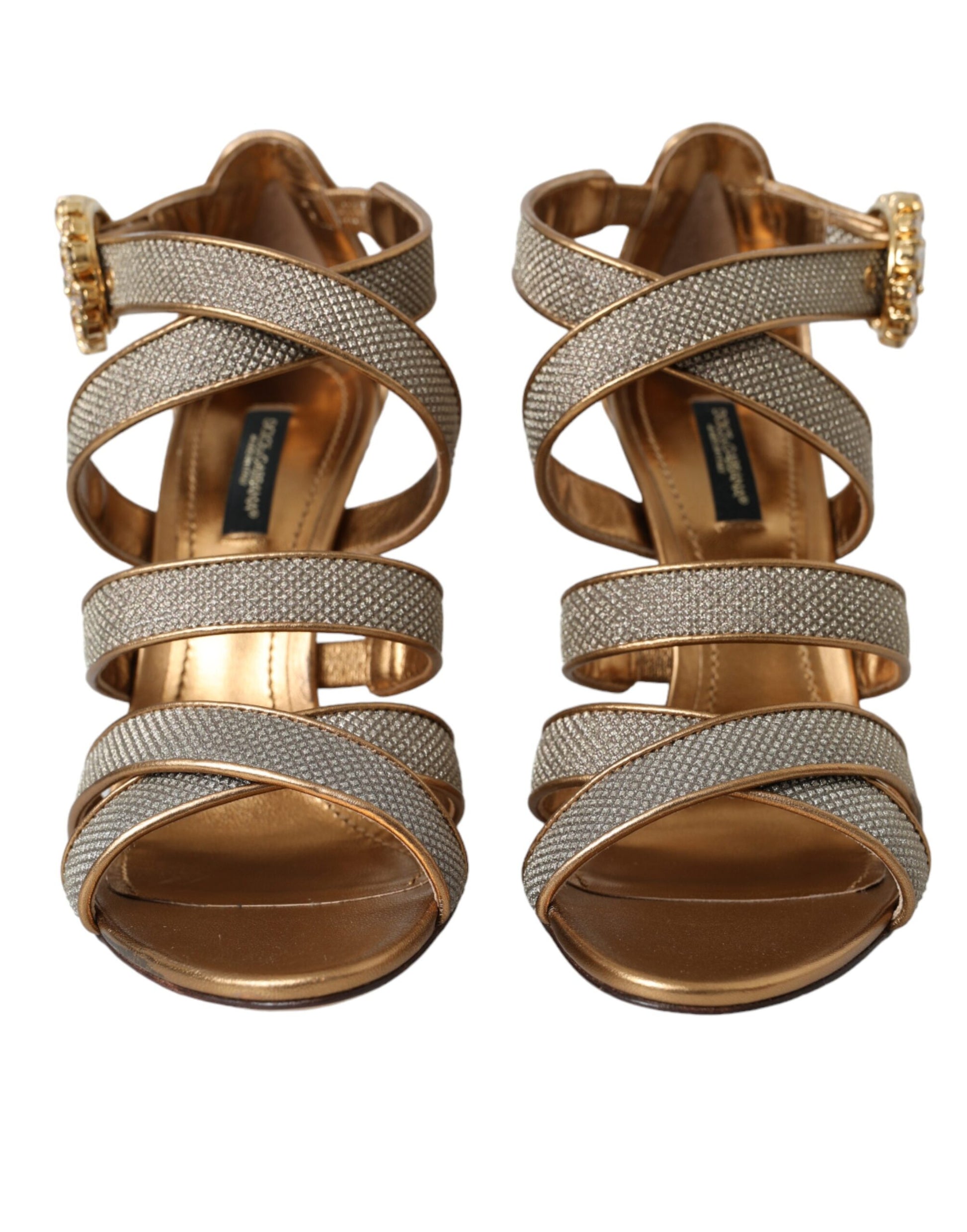 Bronze Crystal Strap Heels Sandals Shoes-Dolce & Gabbana-LabelTerrace.com