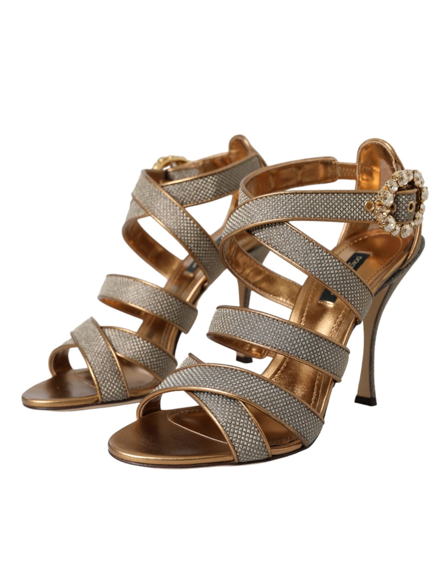 Bronze Crystal Strap Heels Sandals Shoes-Dolce & Gabbana-LabelTerrace.com