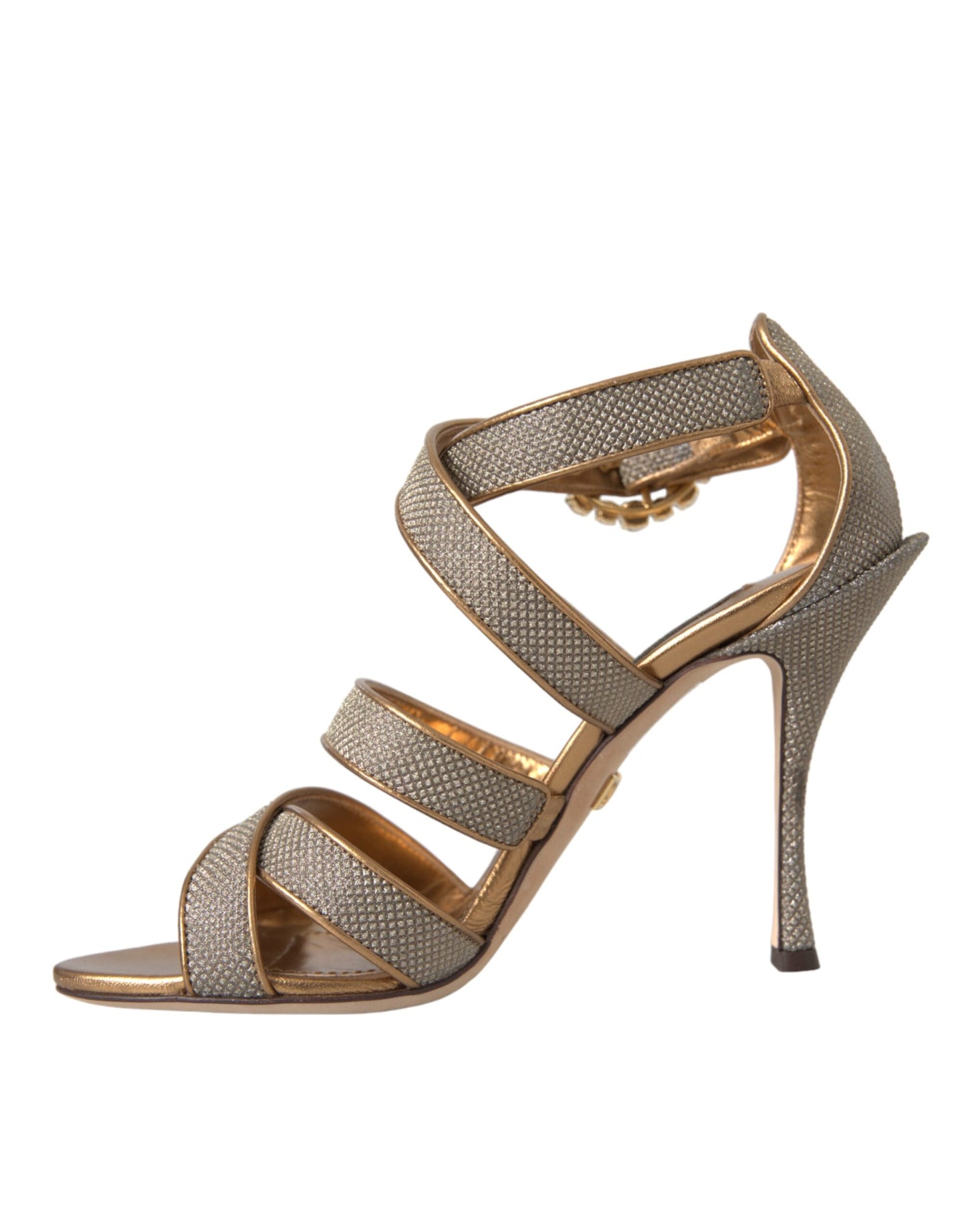 Bronze Crystal Strap Heels Sandals Shoes-Dolce & Gabbana-LabelTerrace.com
