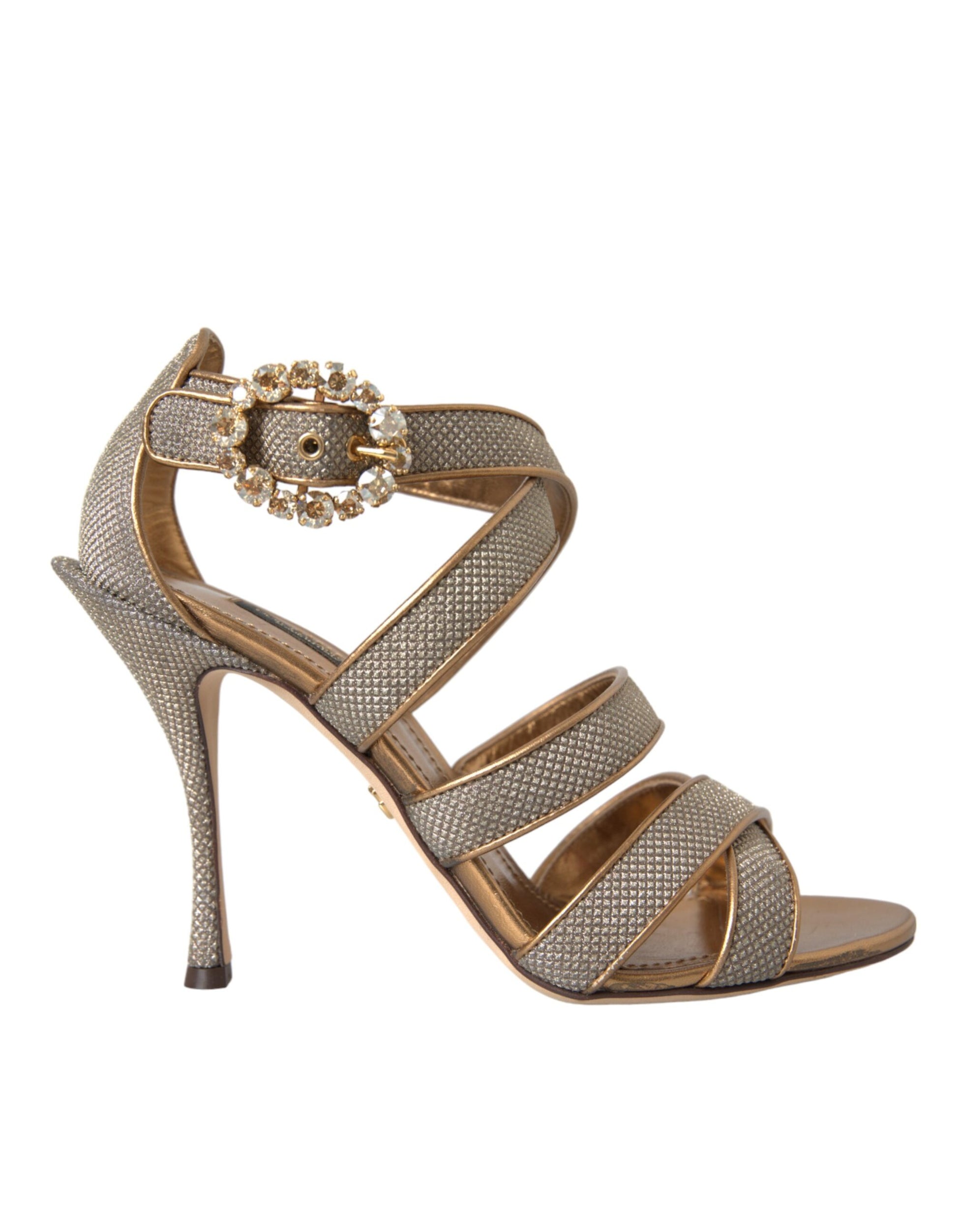 Bronze Crystal Strap Heels Sandals Shoes-Dolce & Gabbana-LabelTerrace.com