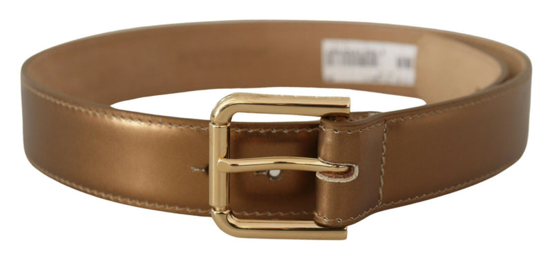 Bronze Leather Gold Logo Engraved Waist Buckle Belt-Dolce & Gabbana-LabelTerrace.com