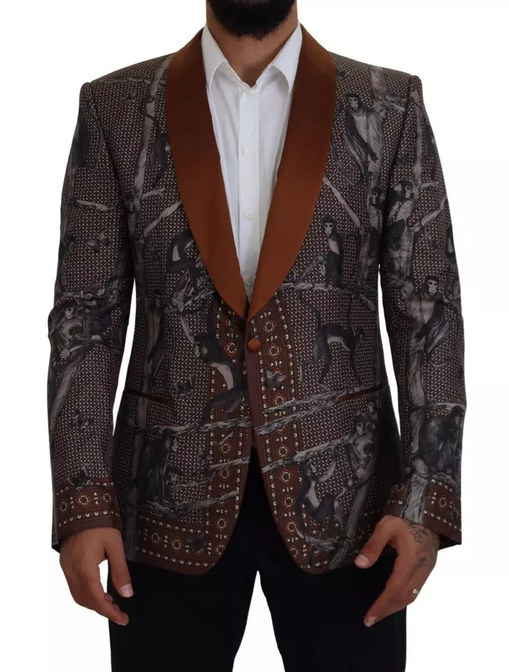 Bronze Monkey Print Silk Slim Jacket Blazer-Dolce & Gabbana-LabelTerrace.com