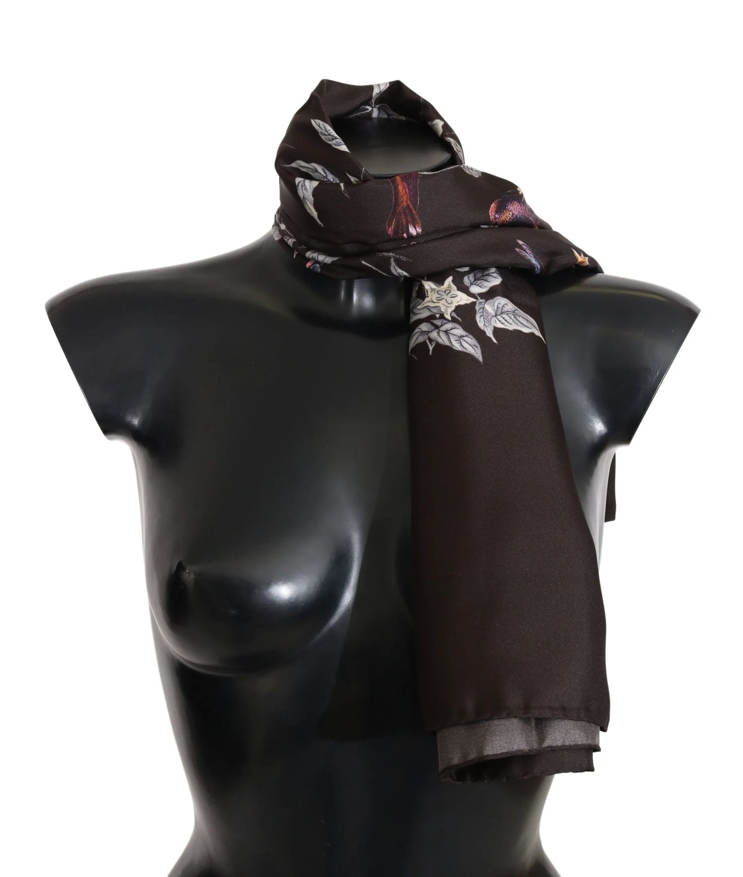 Brown 100% Silk Bird Print Wrap 80cm X 102cm RRP Scarf-Dolce & Gabbana-LabelTerrace.com